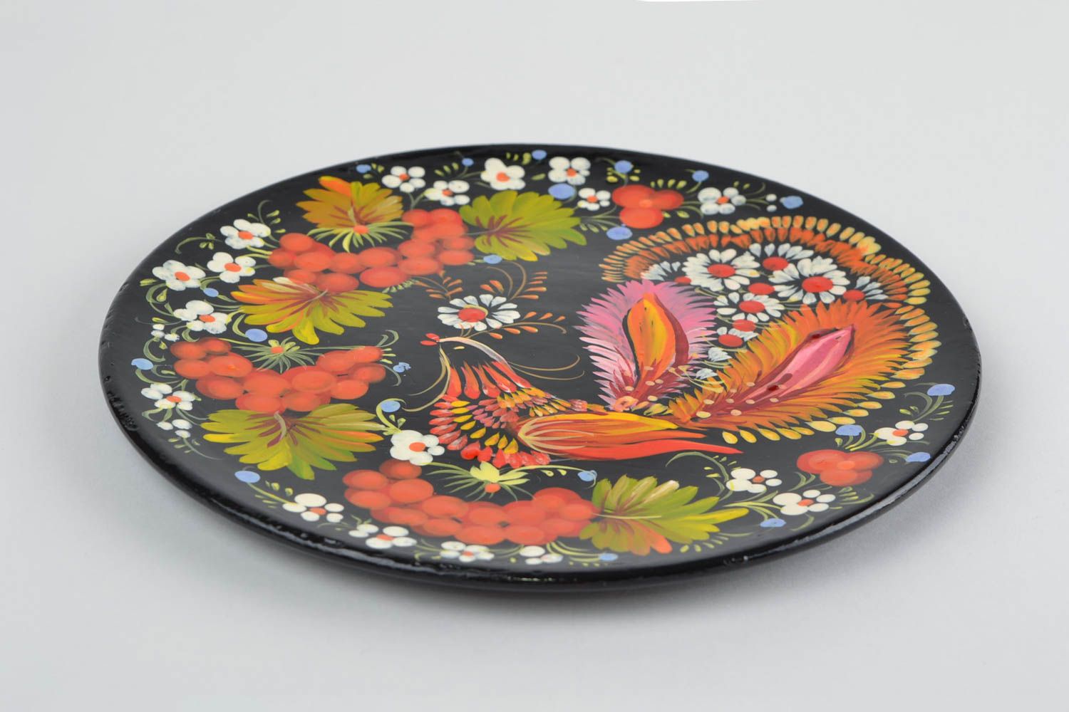 Деревянная тарелка с Петриковской росписью ручной работы Жар птица декор фото 8