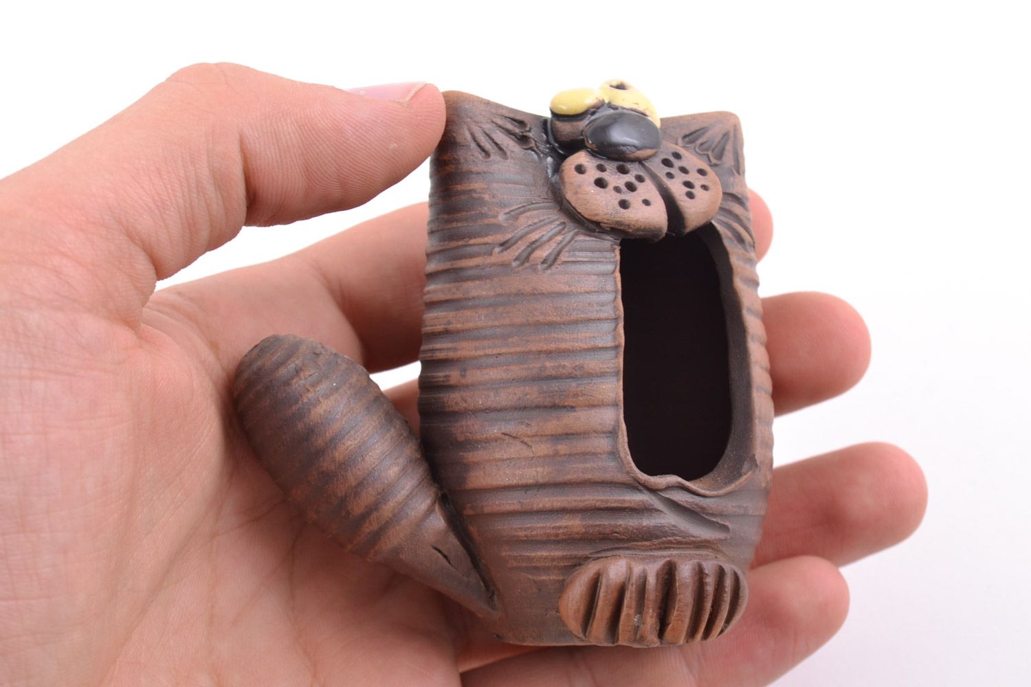 Unusual handmade ceramic statuette of cat kilned with milk photo 2