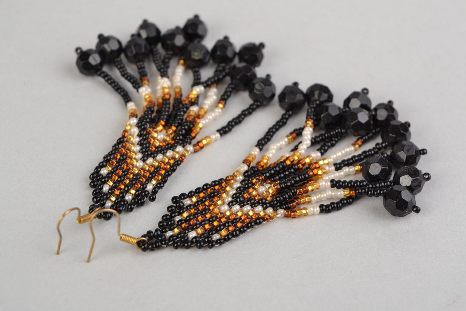 Handmade beaded evening earrings with fringe and crystal beads for long dress photo 4