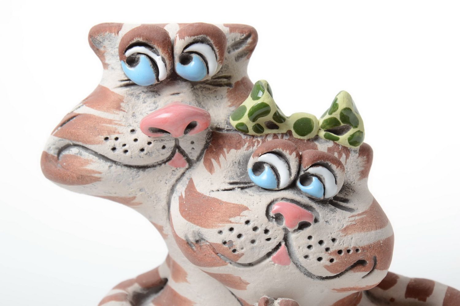 Alcancía artesanal original con forma de gatos de cerámica pintada para regalo foto 4