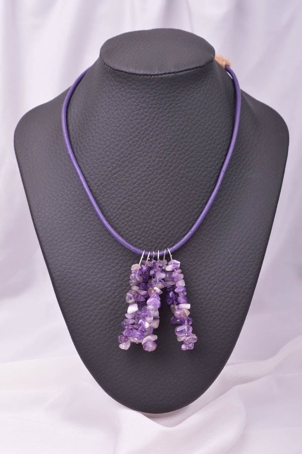 Unusual handmade gemstone necklace leather necklace textile necklace gift ideas photo 1