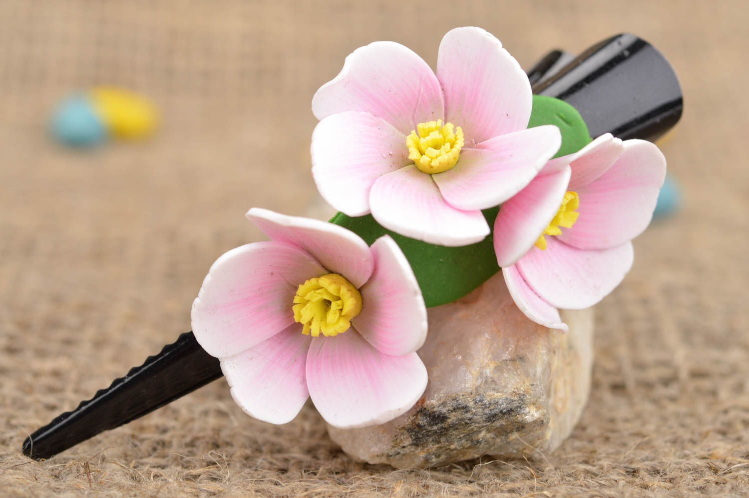 Handgemachte Blumen Haarklammer aus Polymerton Kirschblüten für japanischen Stil foto 1