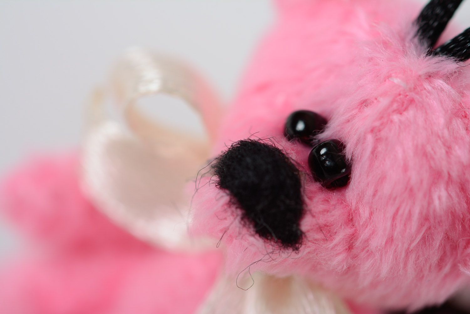 Beautiful handmade pink soft keychain toy in the shape of bear photo 2