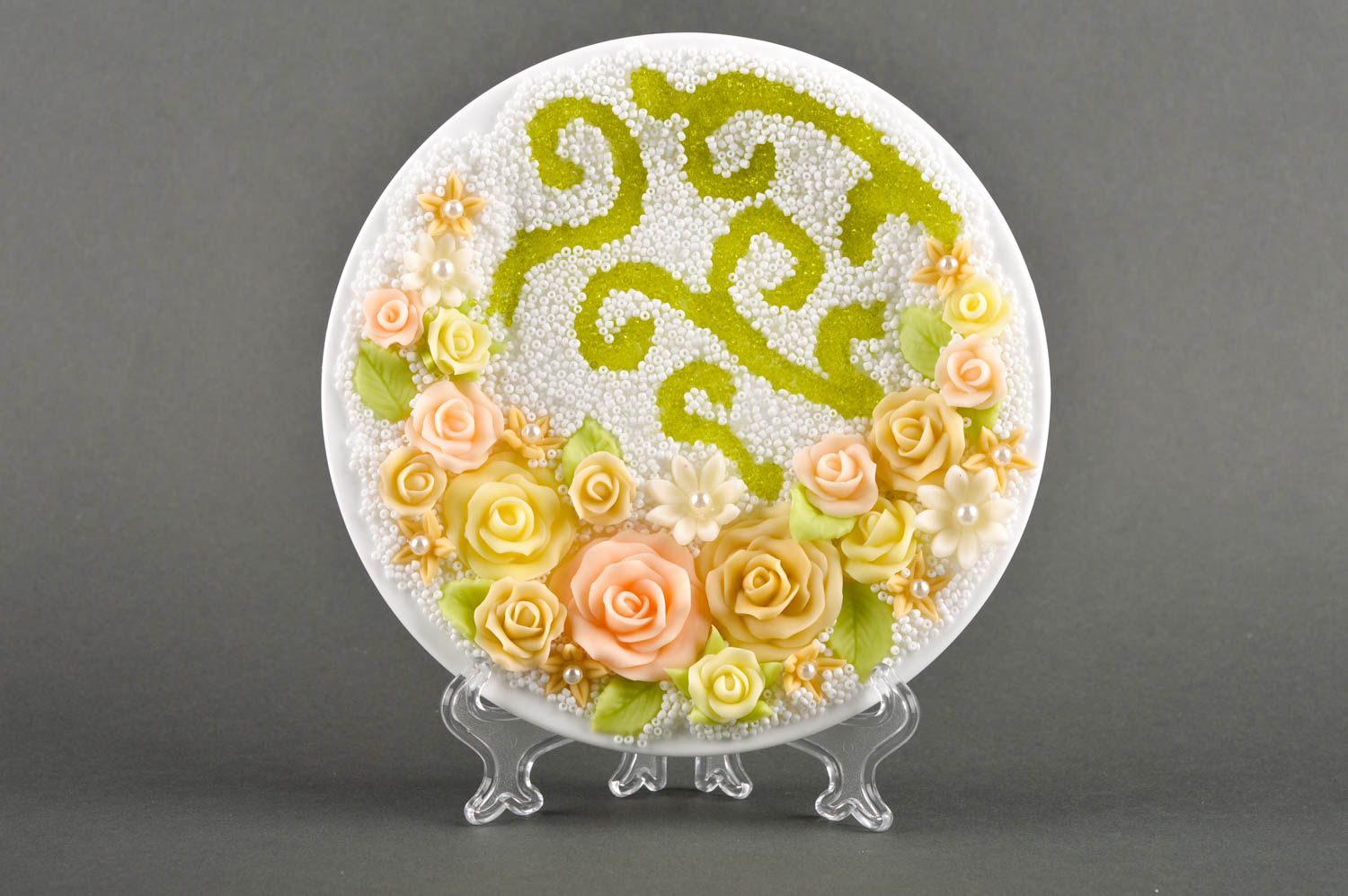 Assiette décorative Décoration fait main jolie Vaisselle déco avec fleurs photo 1