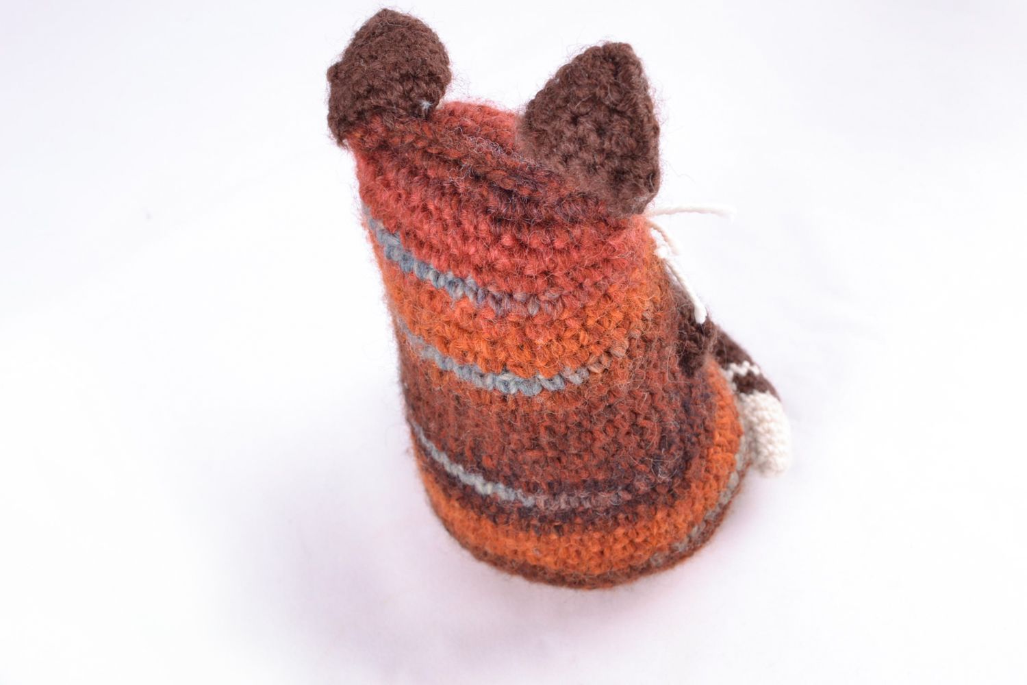 Petit doudou tricoté en coton, laine, acrylique brun fait main pour enfant Chat photo 4