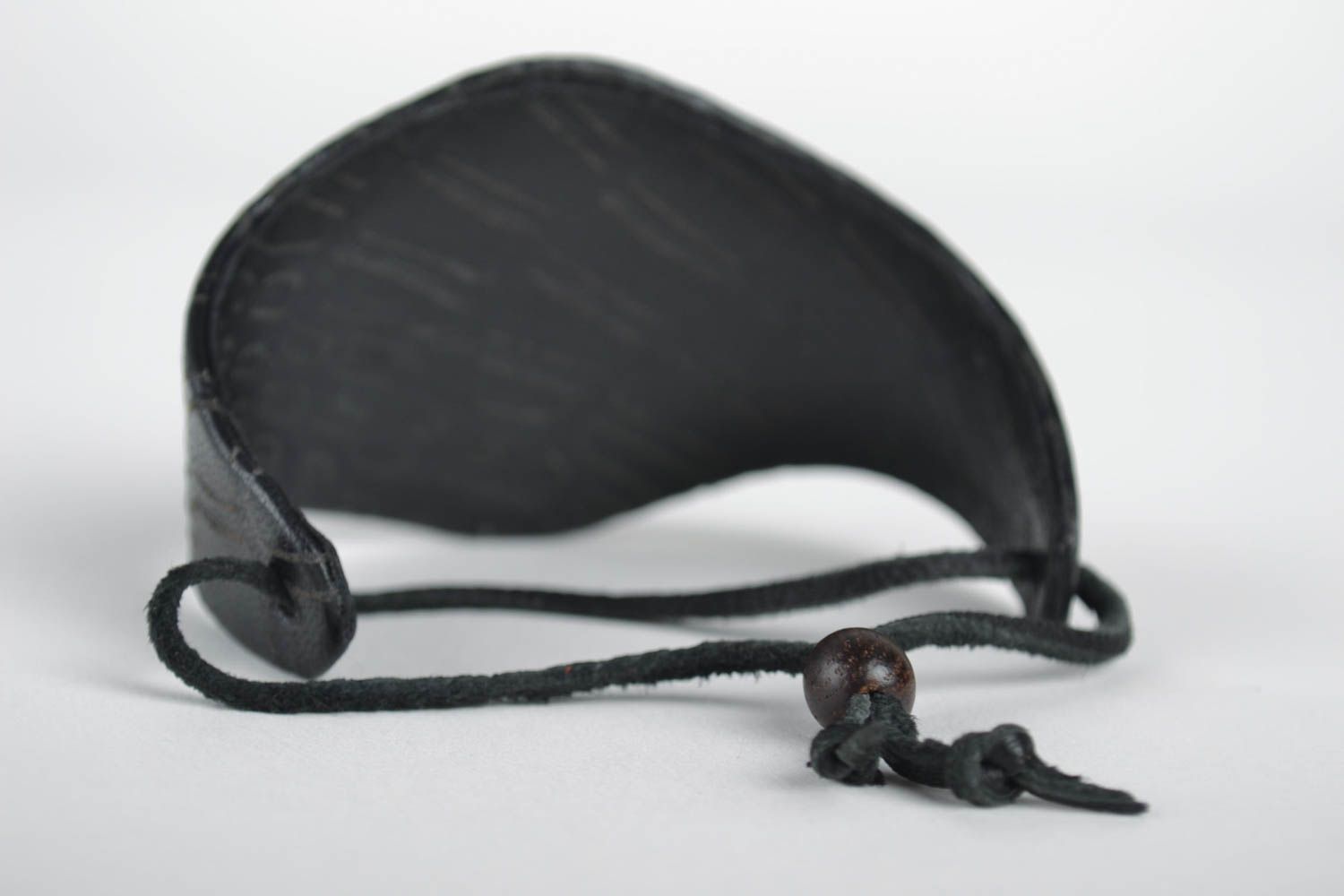 Браслет из кожи ручной работы дизайнерские украшения мужской браслет черный фото 5