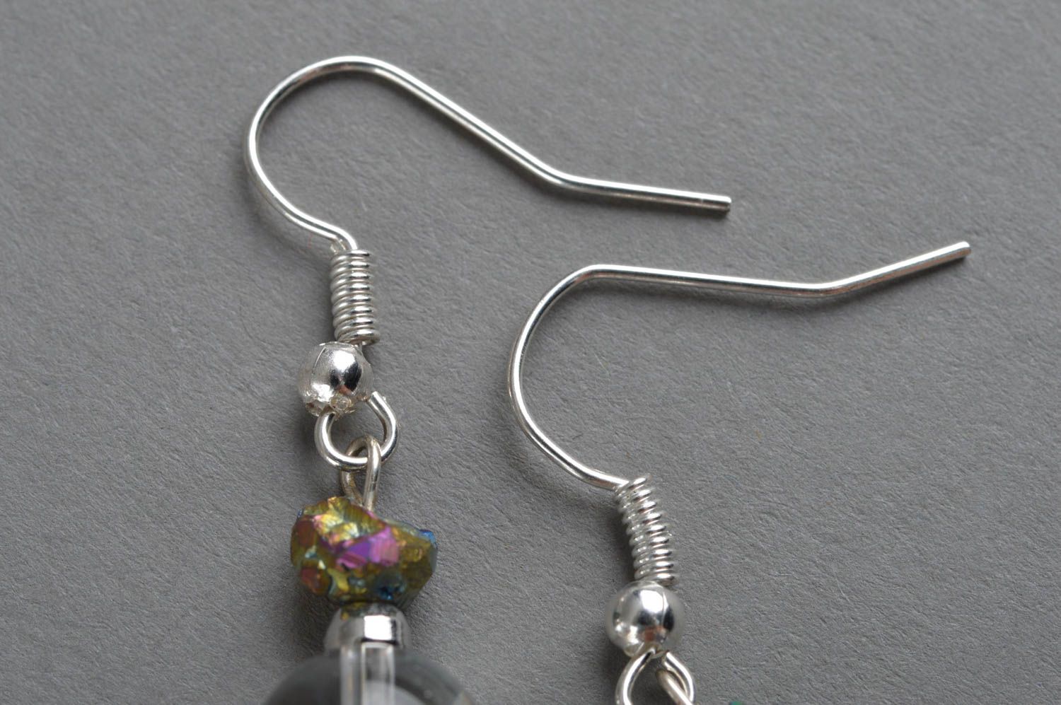 Boucles d'oreilles pendantes perles transparentes pierres naturelles faites main photo 5