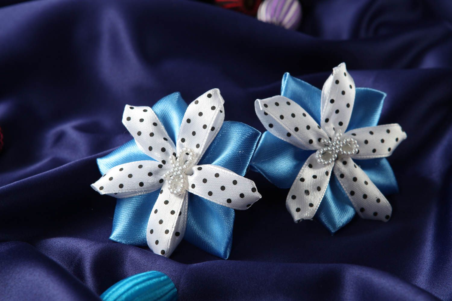 Satin flower scrunchies for girls handmade satin scrunchies hair accessories photo 1