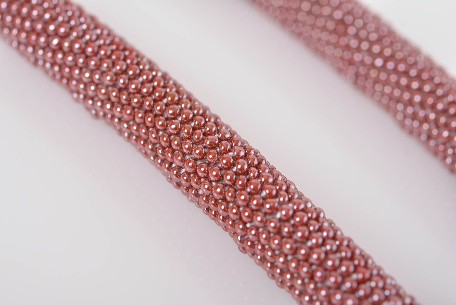 Handmade designer stylish pink beaded cord necklace with geometric ornament photo 5
