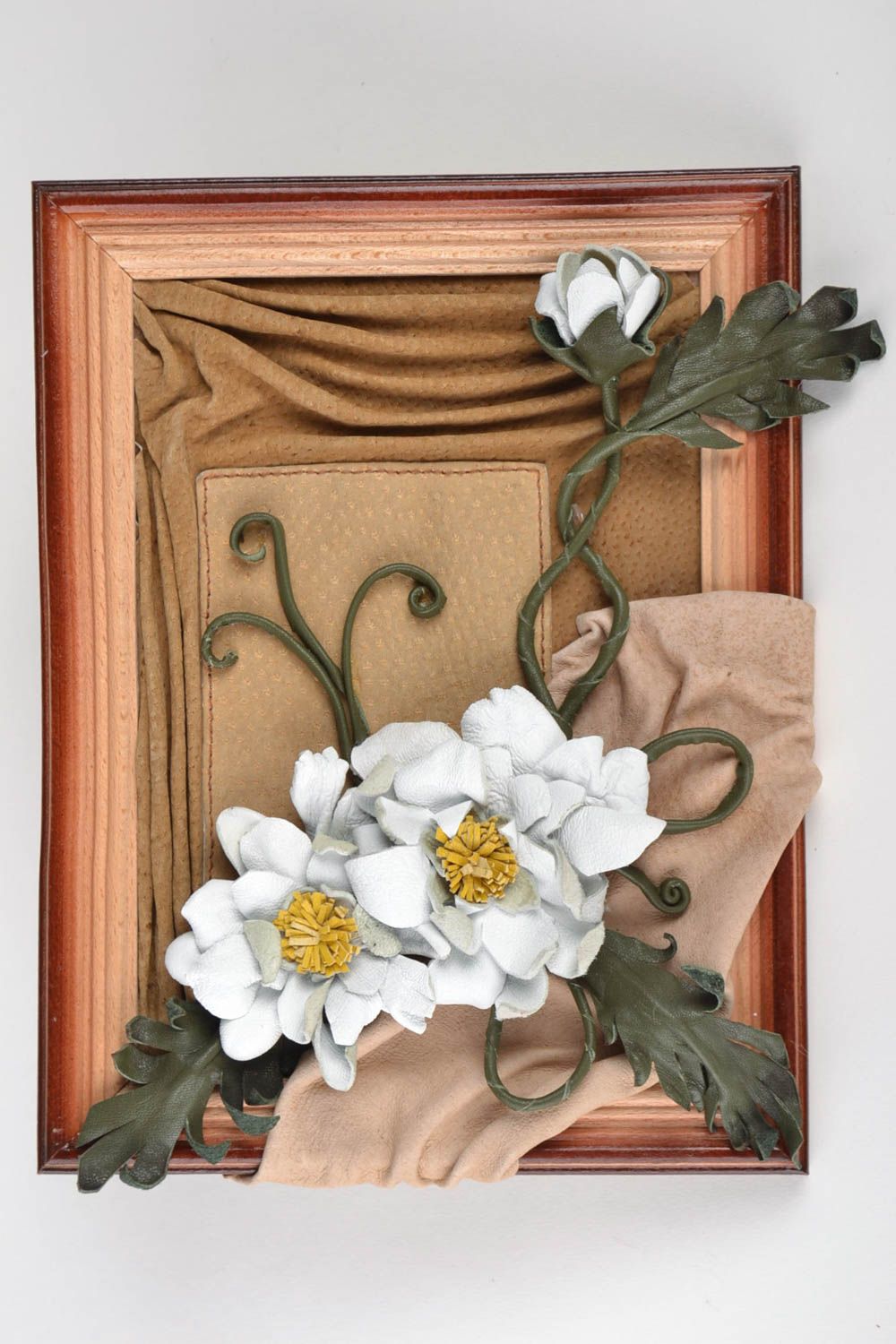 Handmade Leder Bild Wandbild Blumen Wanddeko Relief Deko für Wohnzimmer  foto 2