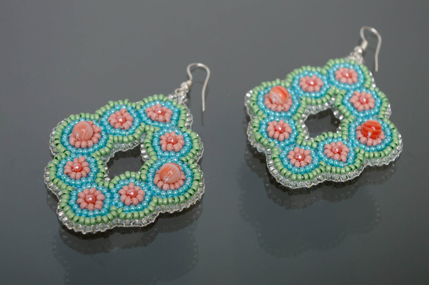 Handmade beaded earrings with artificial gems photo 1