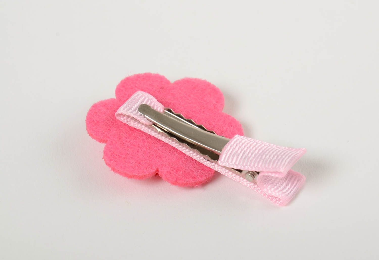 Pince à cheveux fleur rose avec noeud faite main petite originale pour fillette photo 3