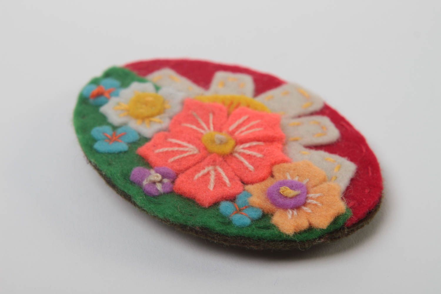 Grosse broche Bijou fait main ovale en feutre florale originale Cadeau femme photo 3