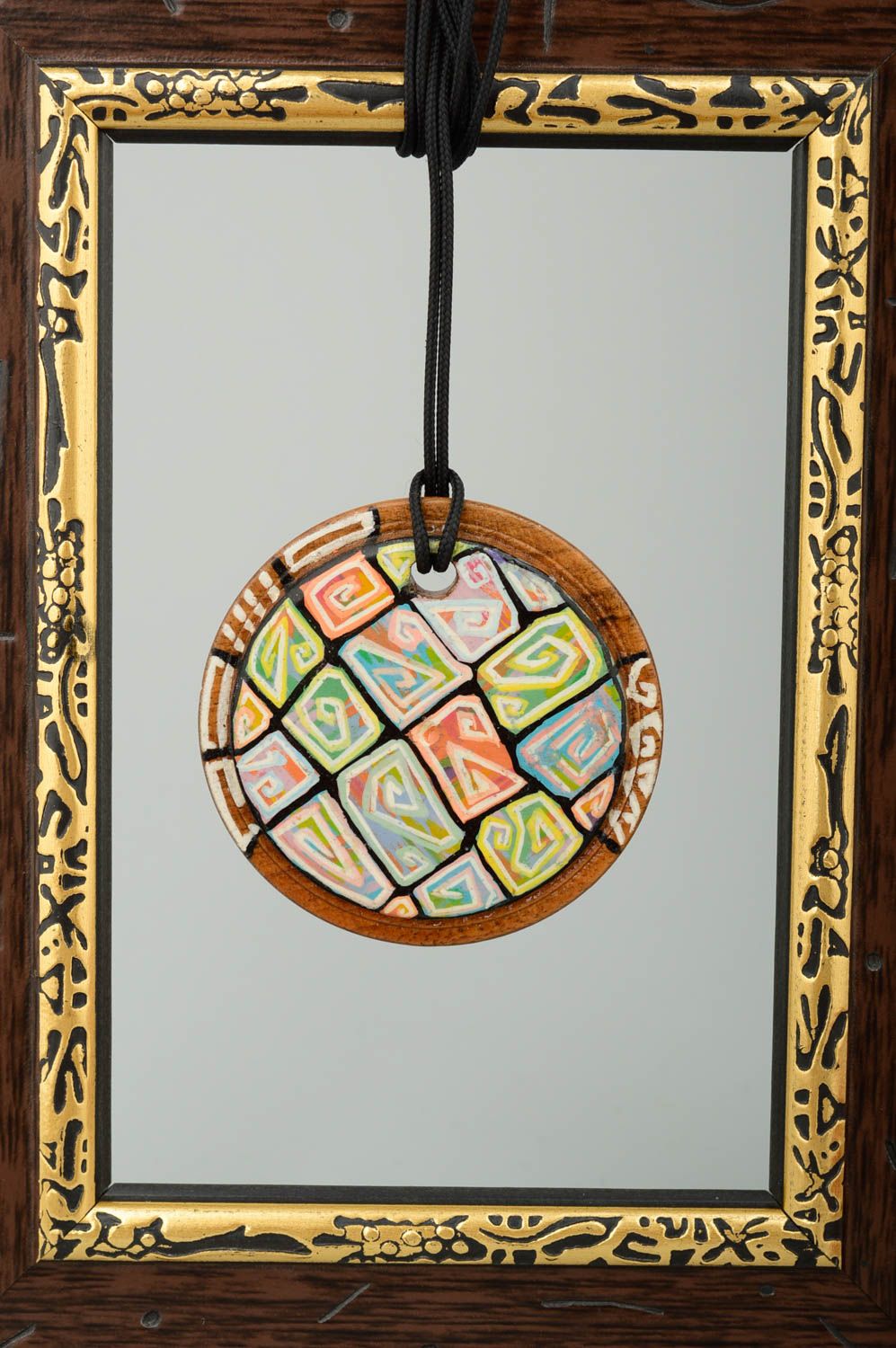 Handmade wooden pendant eco friendly jewelry painted pendant handmade accessory photo 1