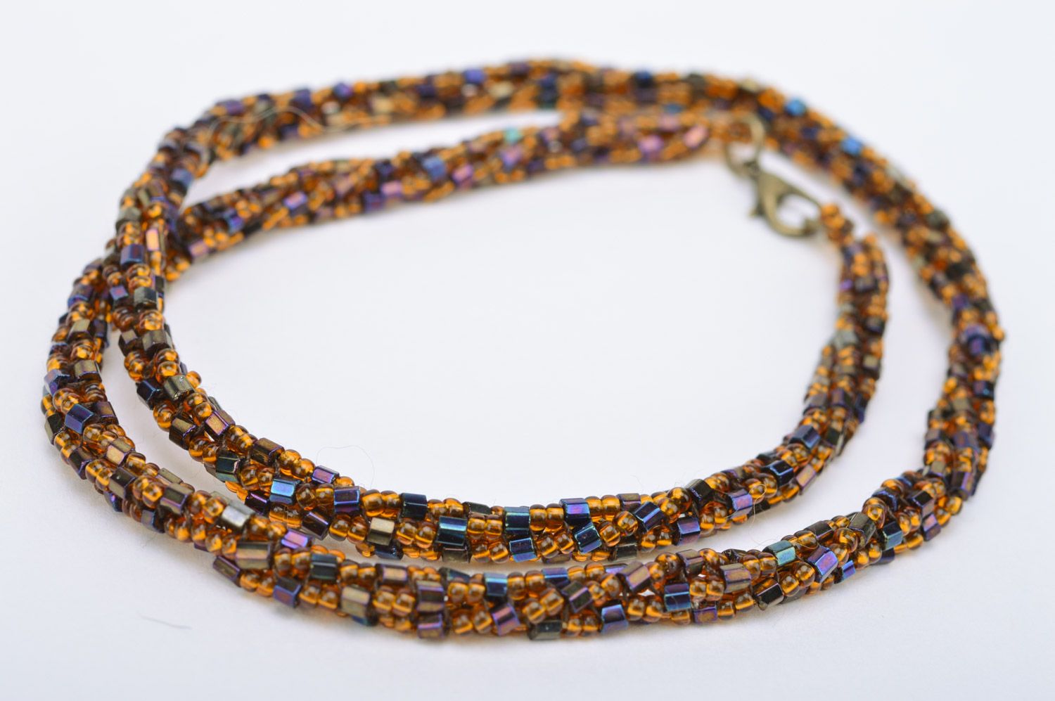 Bright handmade designer women's beaded cord necklace photo 4