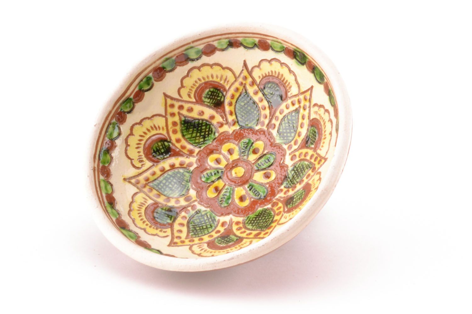 Clay bowl with Western Ukrainian painting photo 4