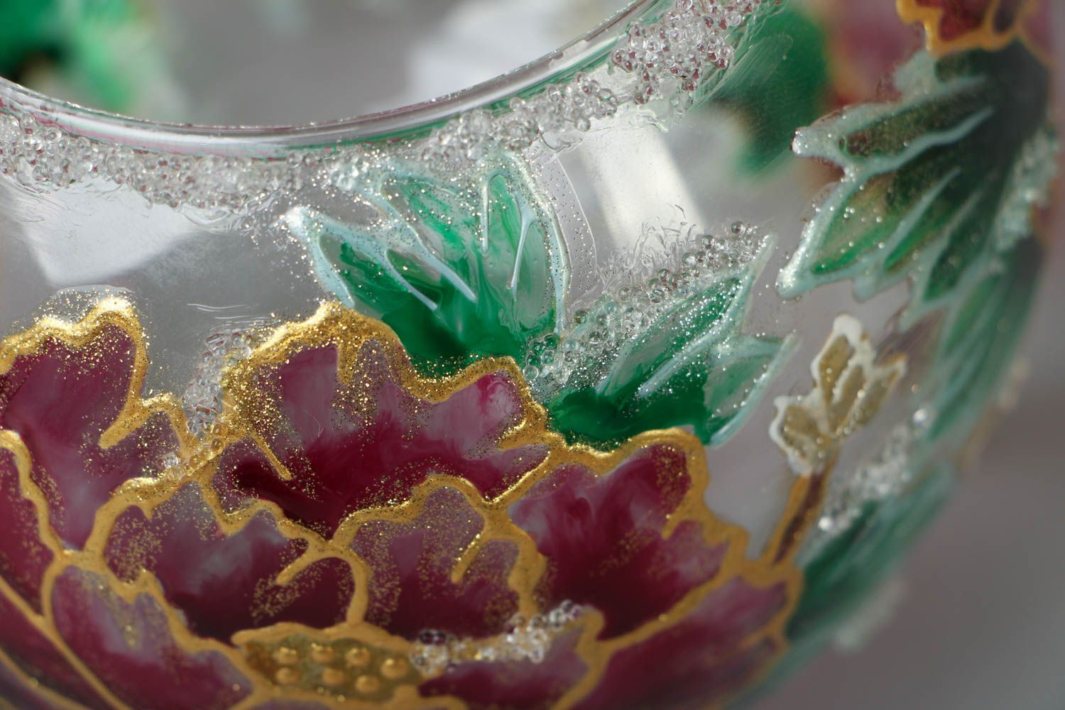 Vase en verre peint rond fait main photo 2