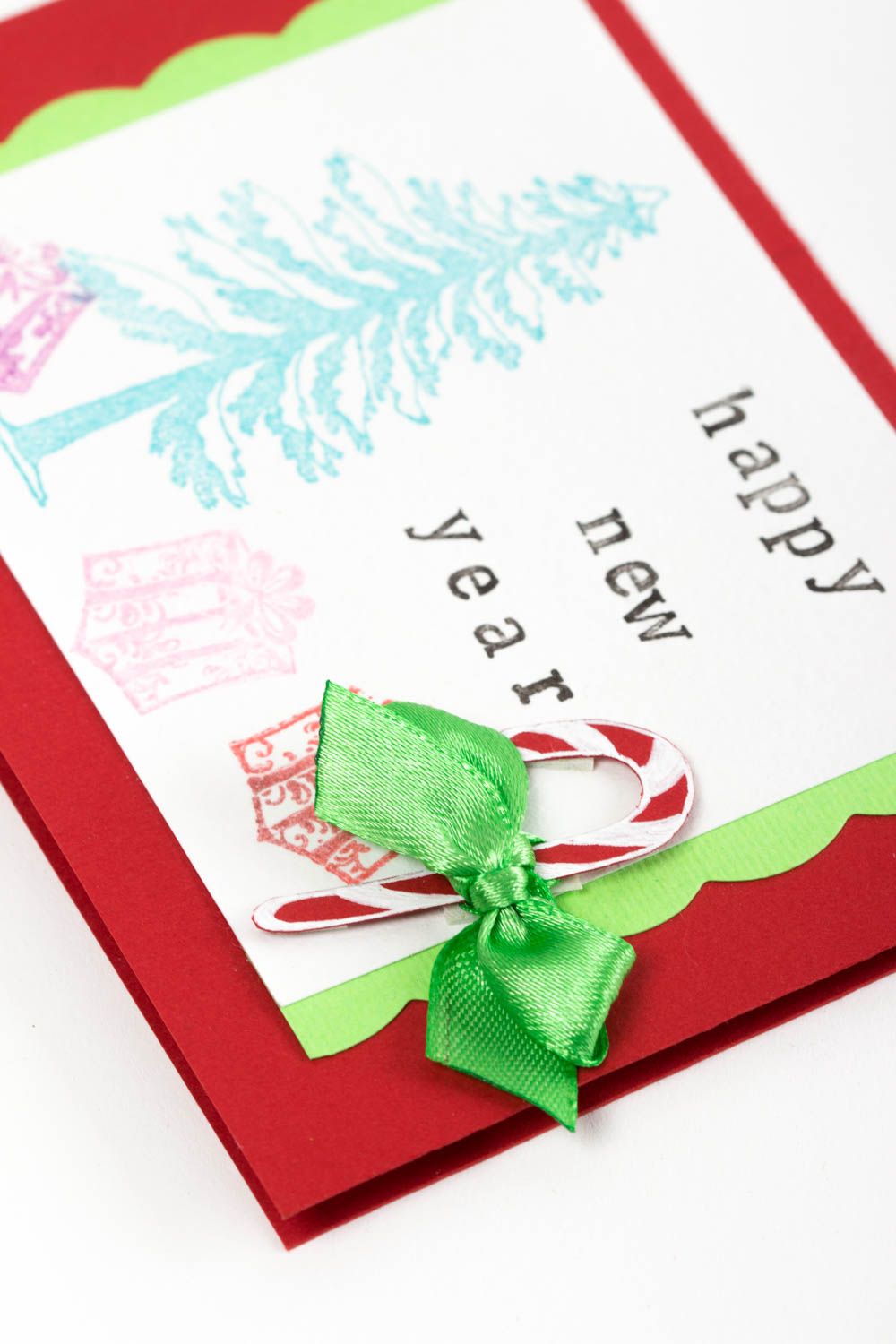 Carte de voeux Nouvel An faite main rouge-blanc en papier Petit cadeau photo 2