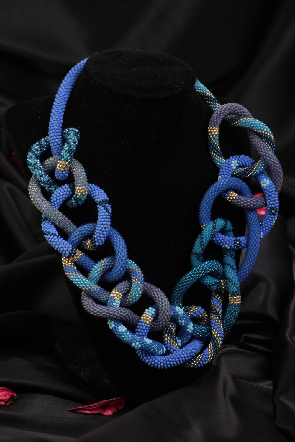 Handmade beaded cord necklace beautiful in blue shades female large photo 1