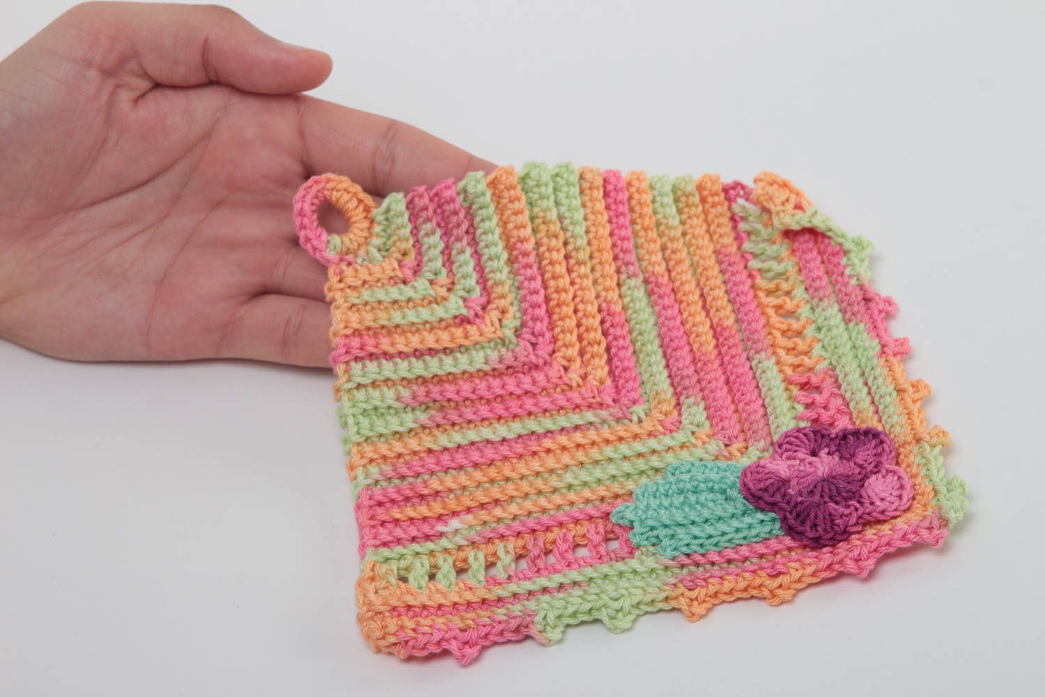 Manique au crochet faite main Textile de cuisine multicolore Accessoire cuisine photo 5