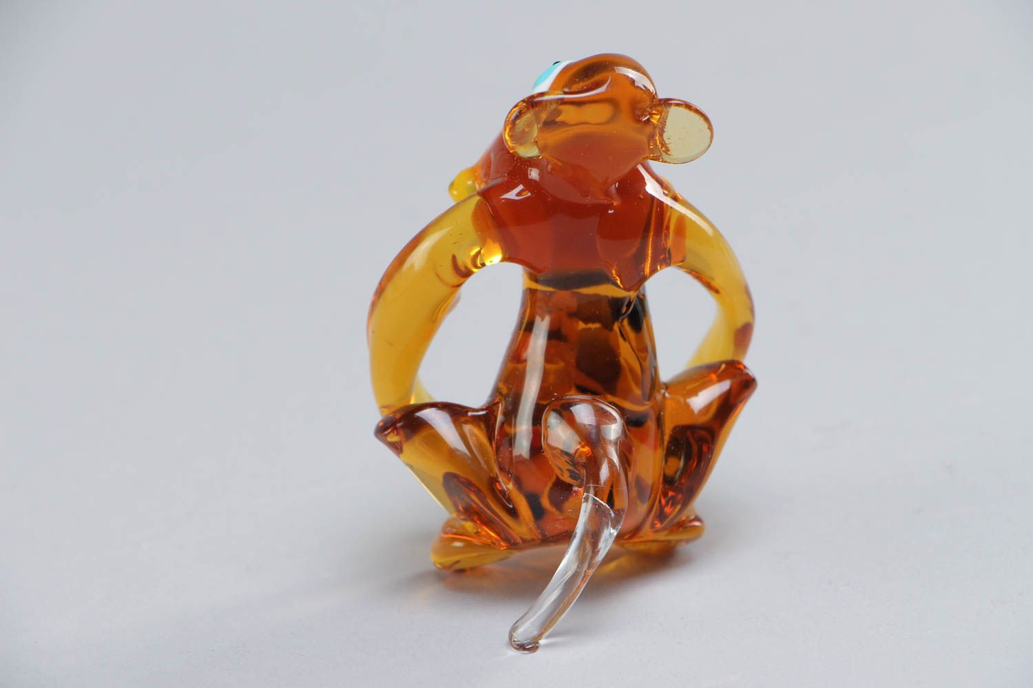 Handmade collectible lampwork glass miniature animal figurine of yellow monkey photo 4
