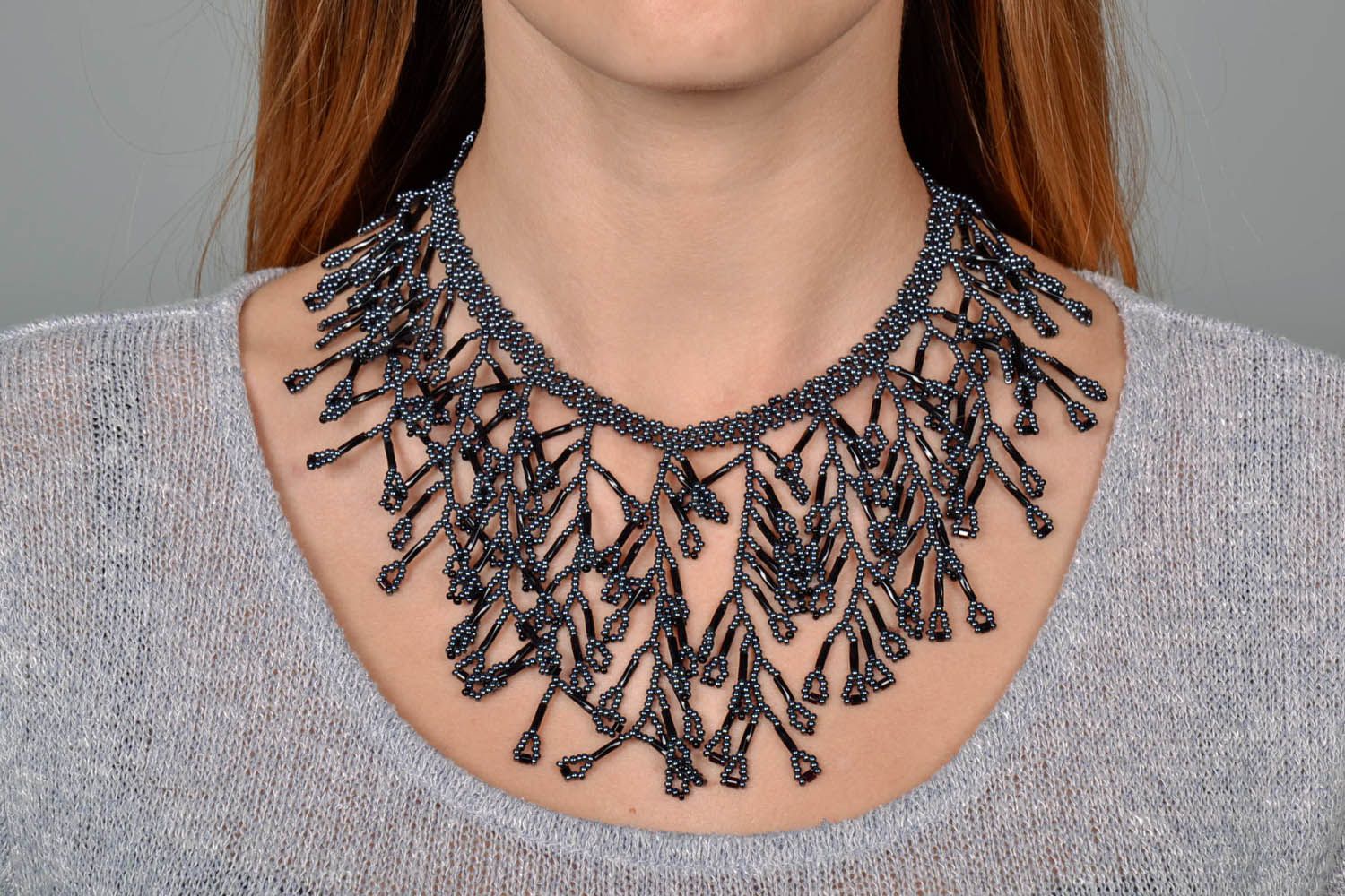 Gray beaded necklace photo 5