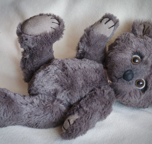 Handmade designer soft toy bear sewn of fur of dark gray color for children photo 3