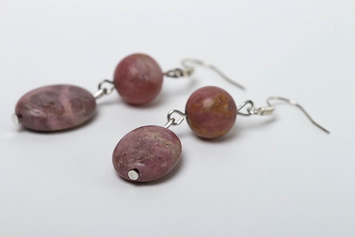 Handmade rhodonite earrings jewelry with natural stones stylish accessories photo 3