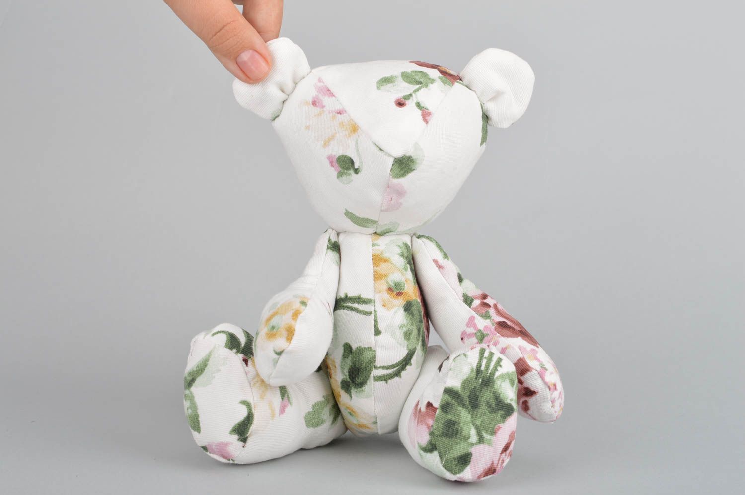 Jouet ours en tissu de coton blanc à motif floral fait main original décoratif photo 3