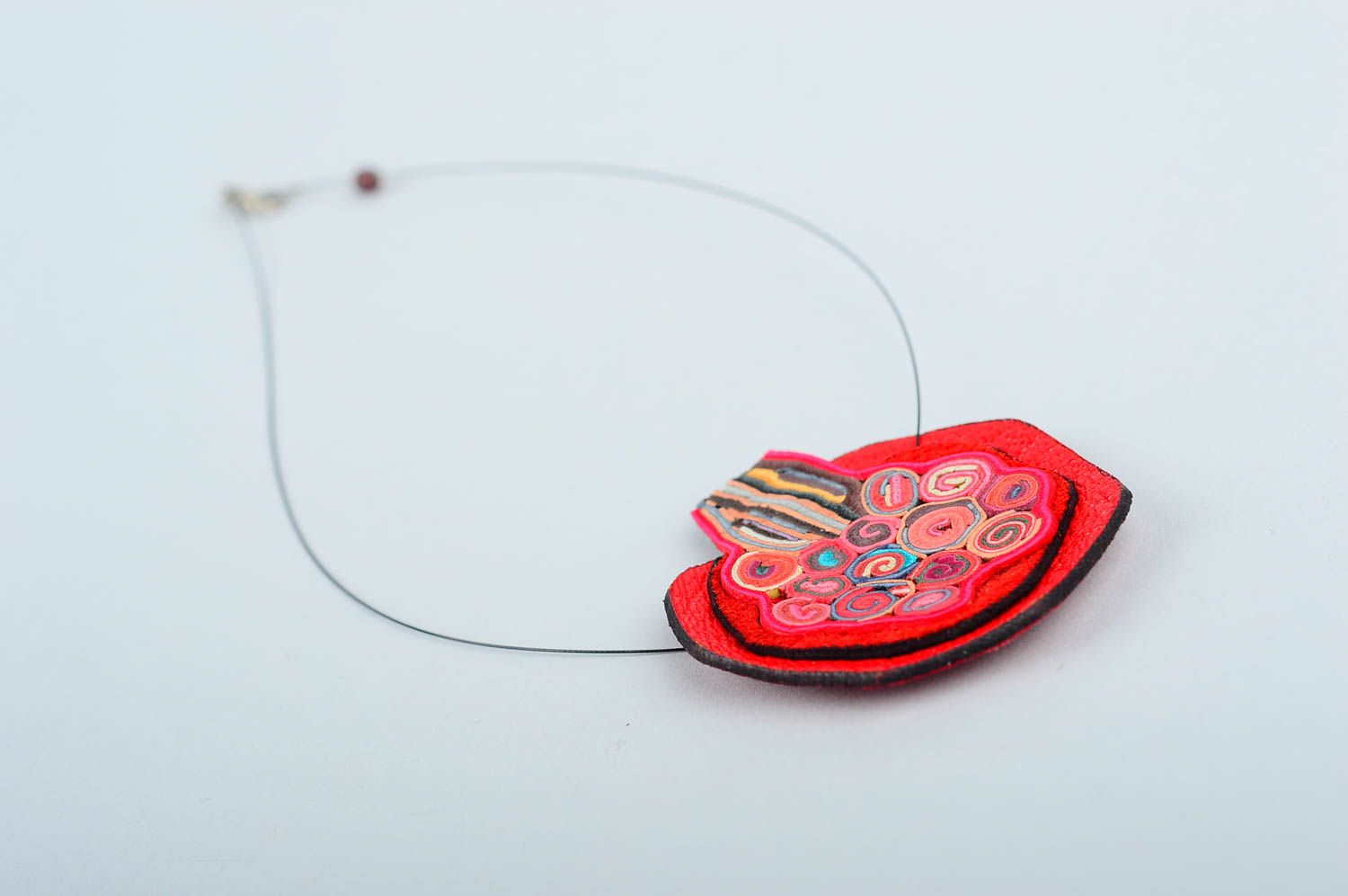 Handmade beautiful cute pendant unusual stylish pendant leather accessory photo 5