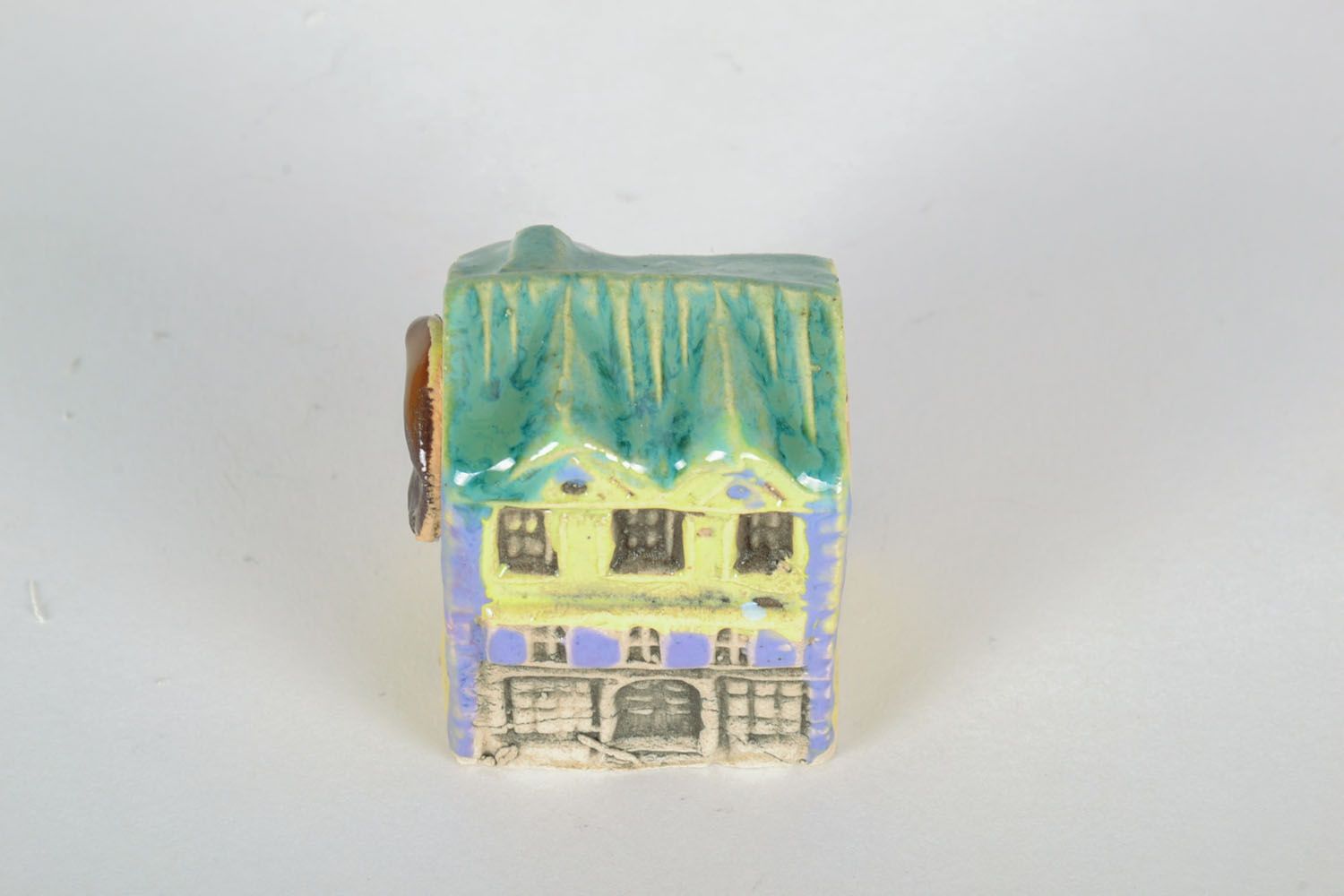 Maisonnette miniature céramique décorative faite main en argile couleur jaune photo 5