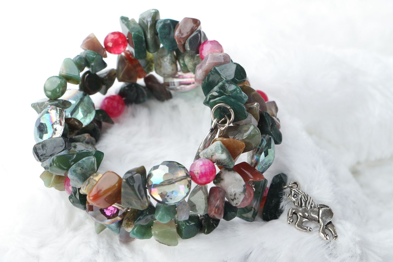 Wide bracelet with natural stones photo 2