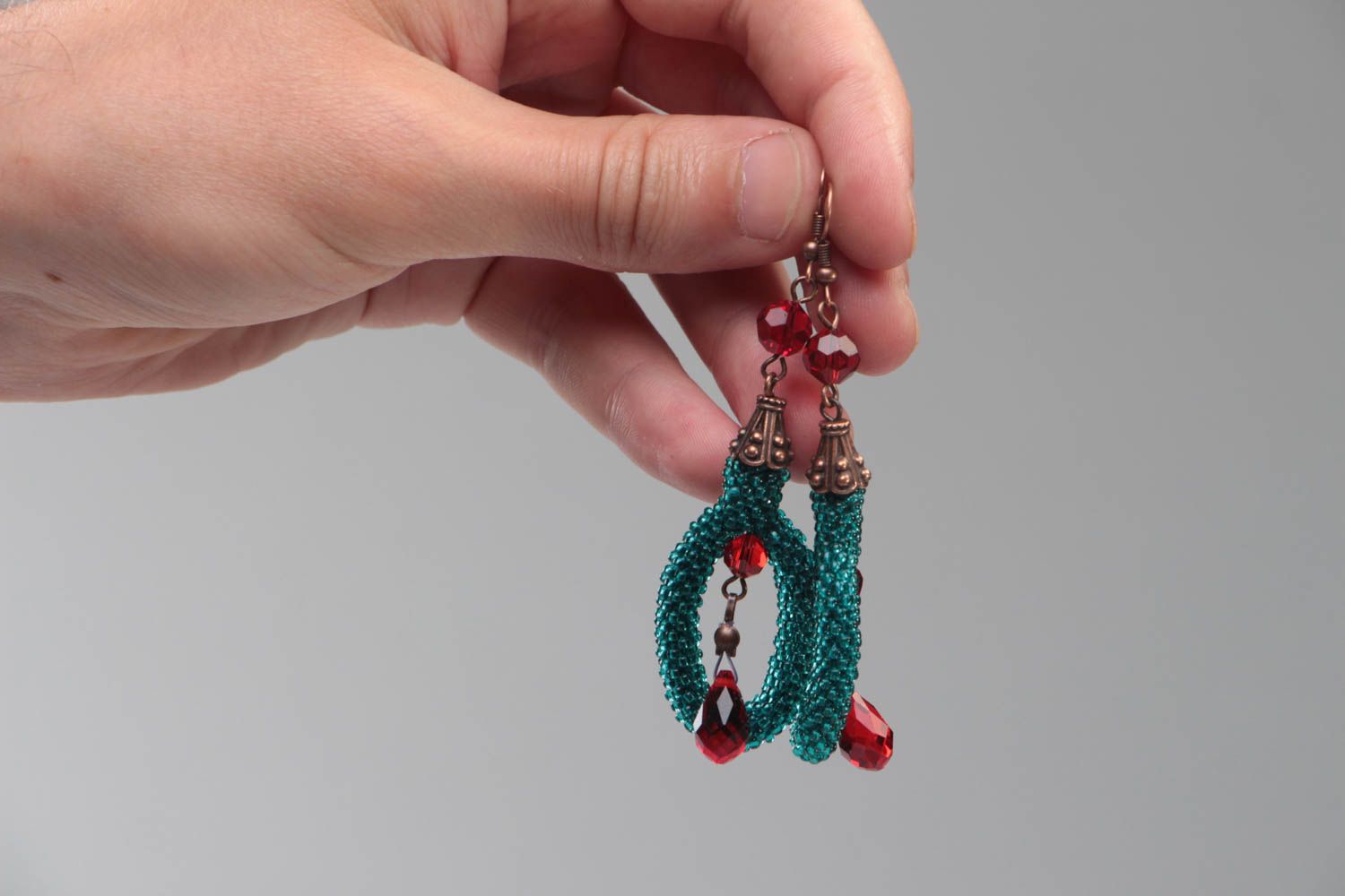 Handmade evening earrings beaded stylish accessories unusual designer jewelry photo 5