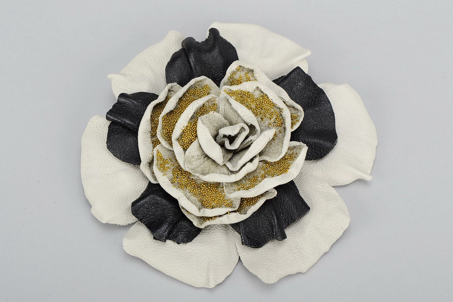 Handmade leather brooch in the form of a flower photo 1