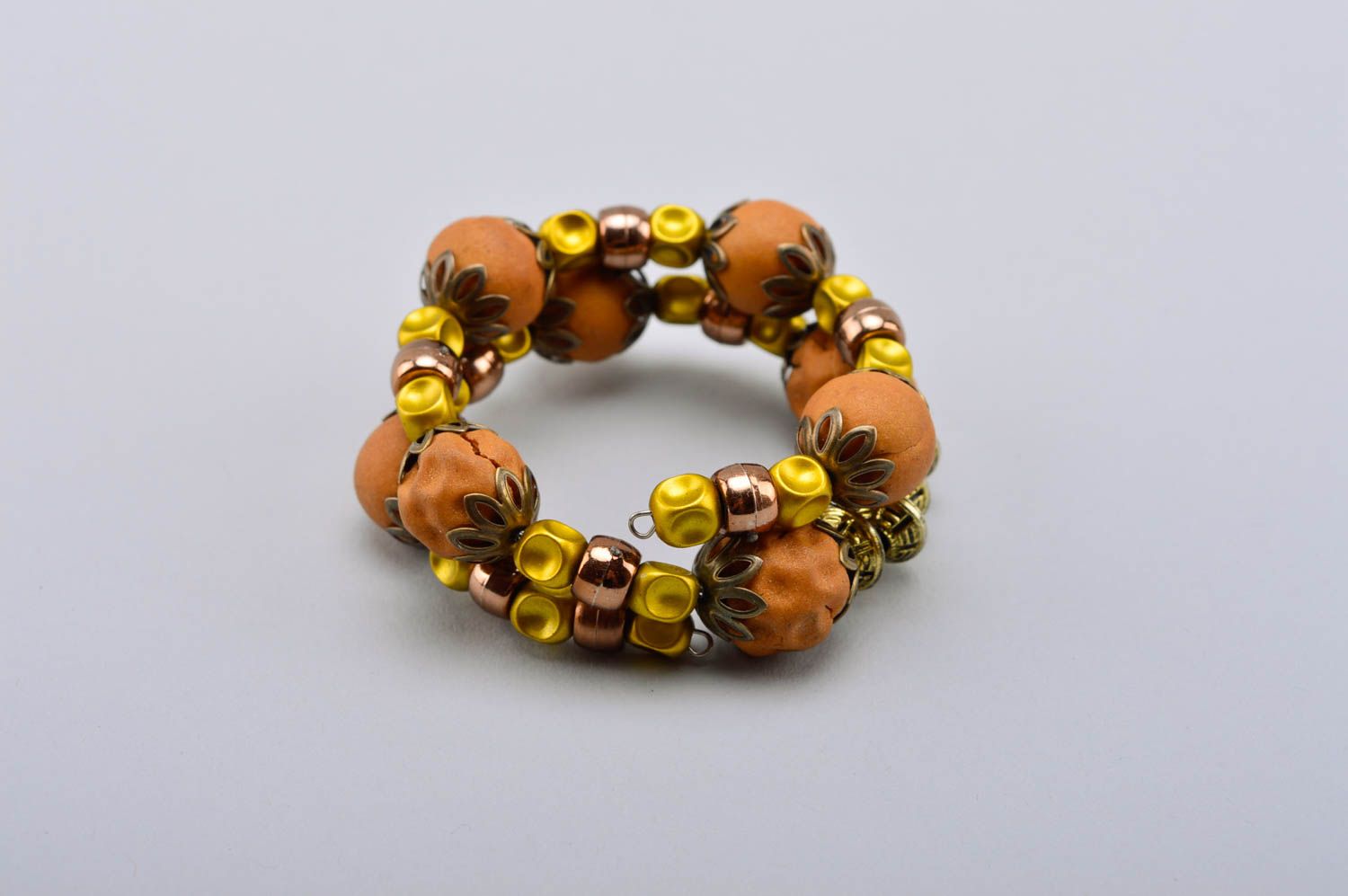 Handmade wrist accessory stylish plastic jewelry beige bracelet for gift photo 3