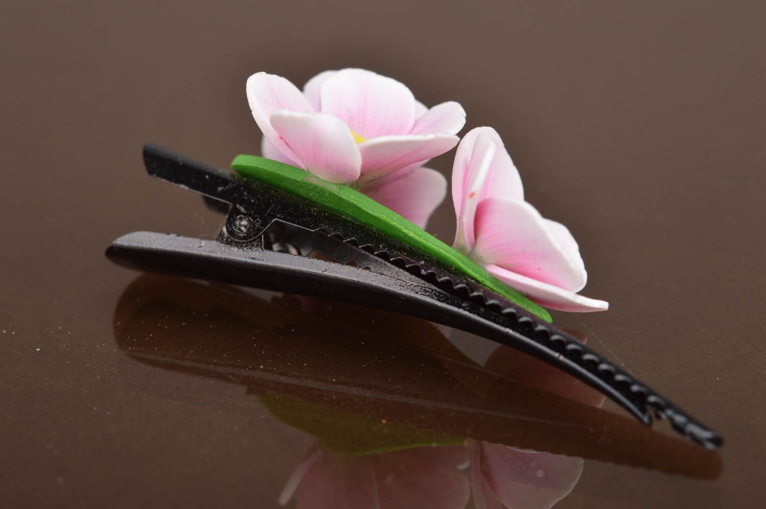 Medium cute handmade hair clip with flowers made of polymer clay Sacura photo 3