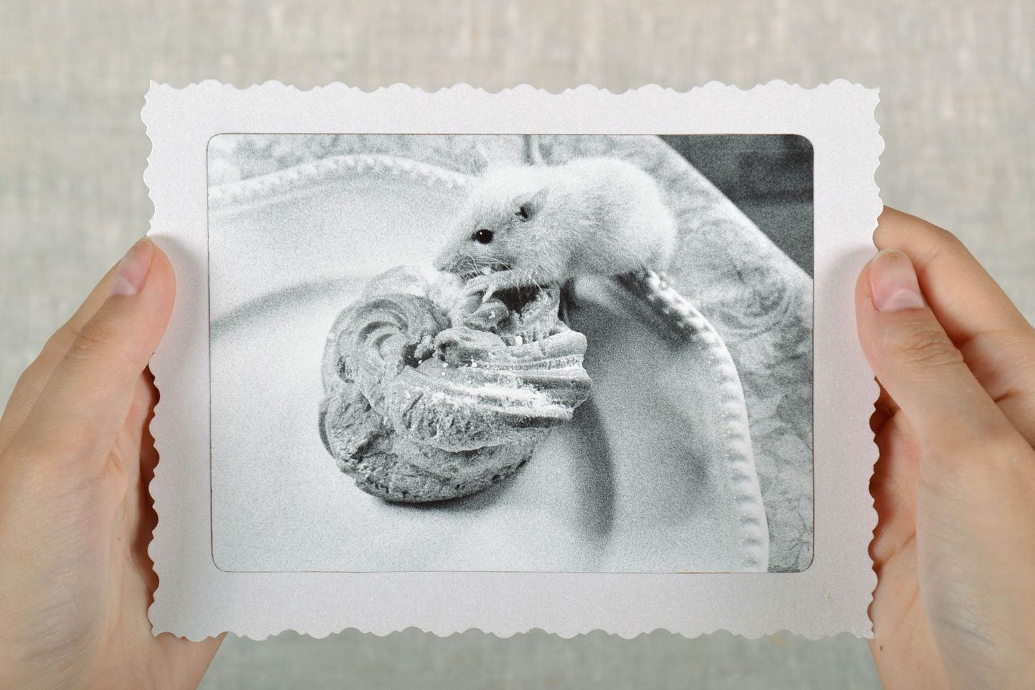 Schwarz-weiße handgemachte Grußkarte Maus foto 5