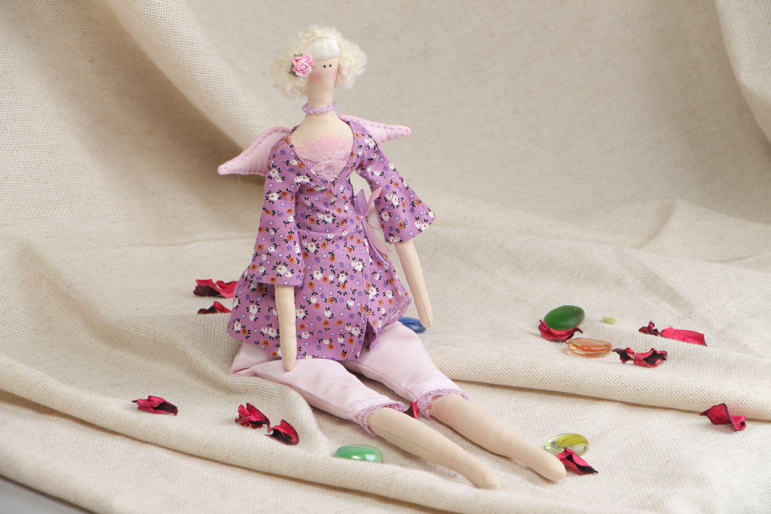 Künstlerische weiche handmade Puppe aus Textil Engel für Haus Deko foto 5