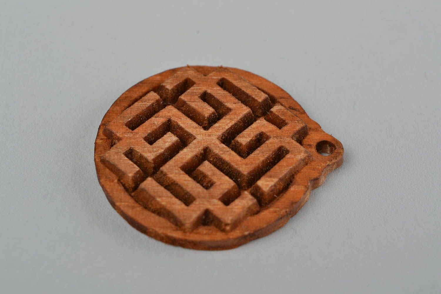Slavonic handmade round unusual pendant amulet made of wood Svarozhych photo 4