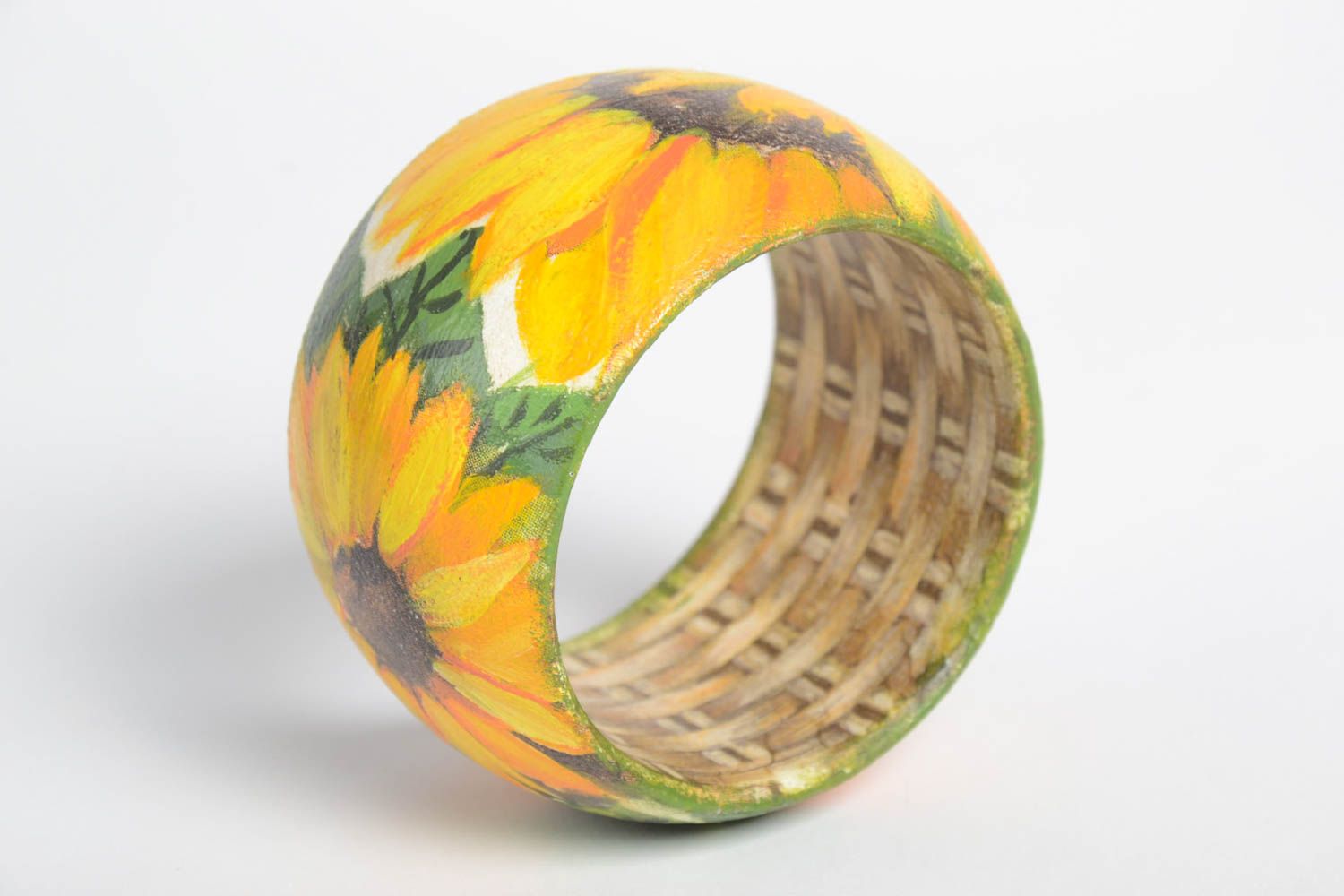Holz Armband handgemachter Schmuck bunter Designer Schmuck mit Sonnenblumen foto 5