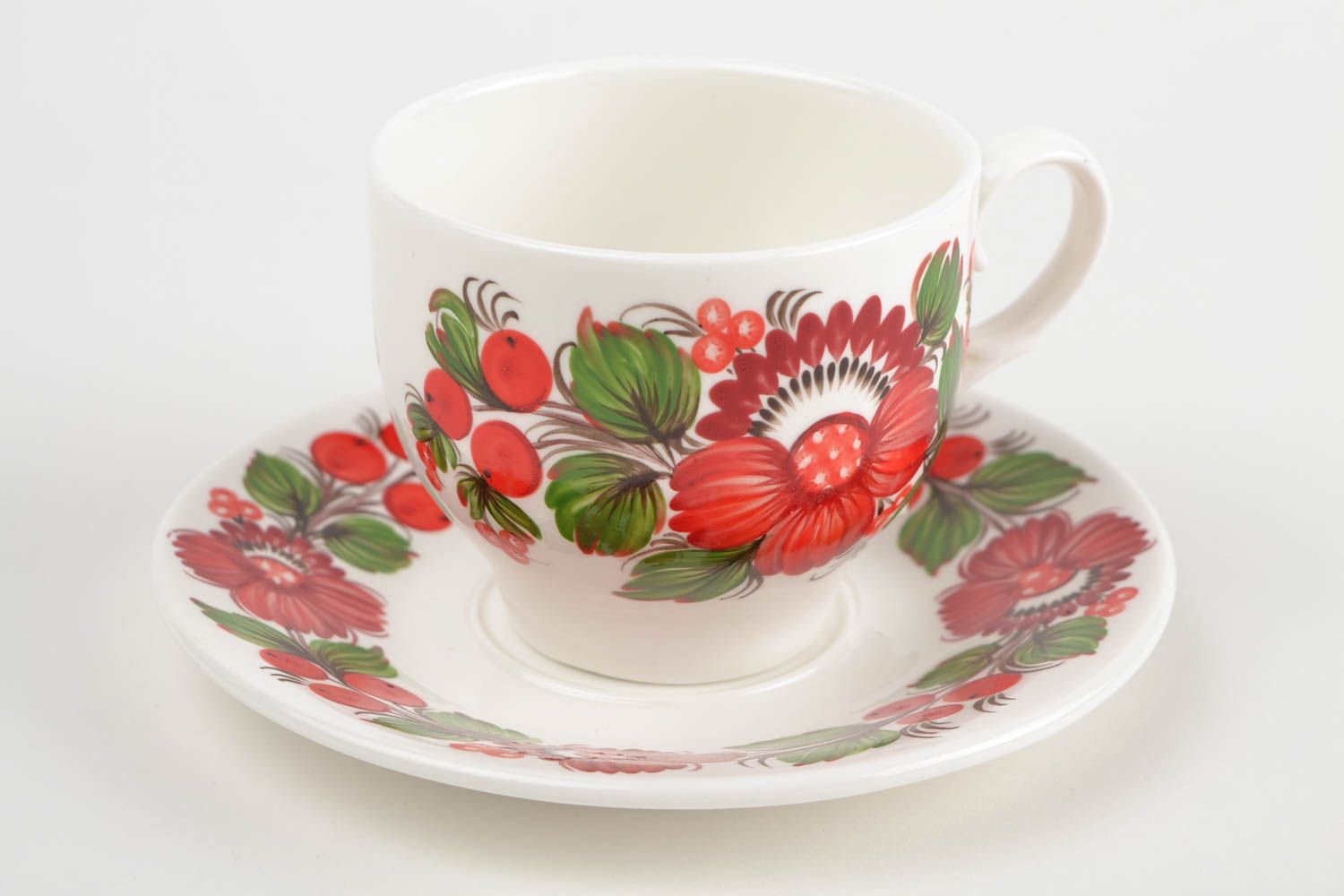 8 oz porcelain coffee cup with Russian style floral bright pattern photo 4