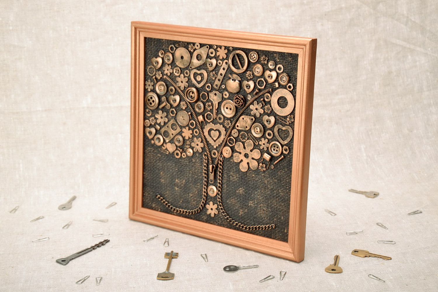 Panel enmarcado en técnica de steampunk “Árbol de la vida” foto 4