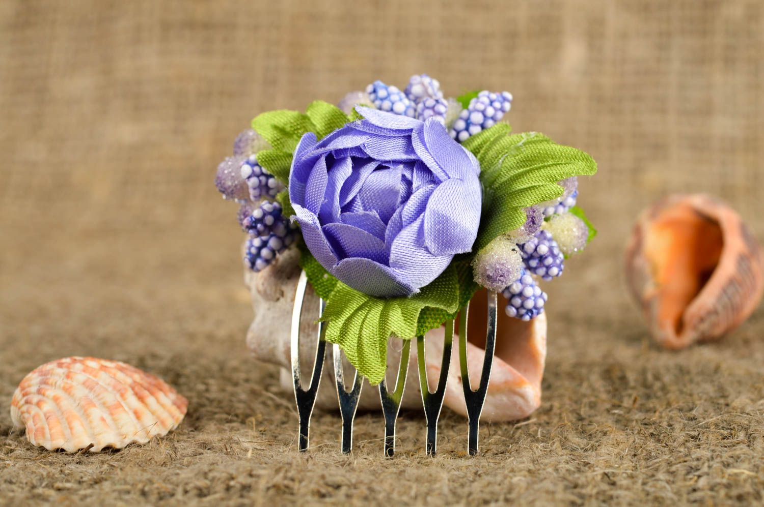 Handmade hair comb with flowers hair accessories with flowers gift for girls photo 1