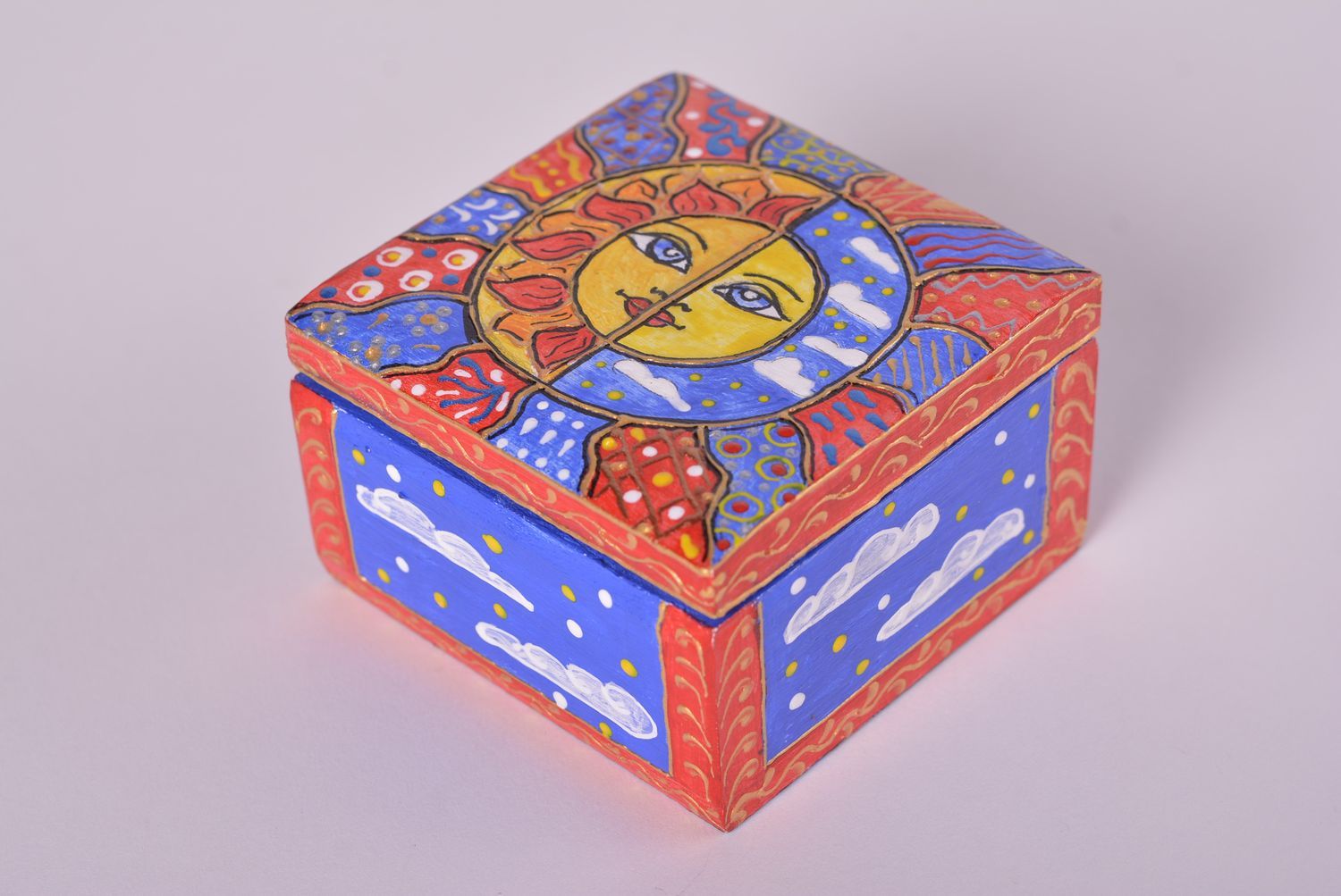 Boîte à bijoux fait main Boîte en bois peinte soleil lune Décoration maison photo 1