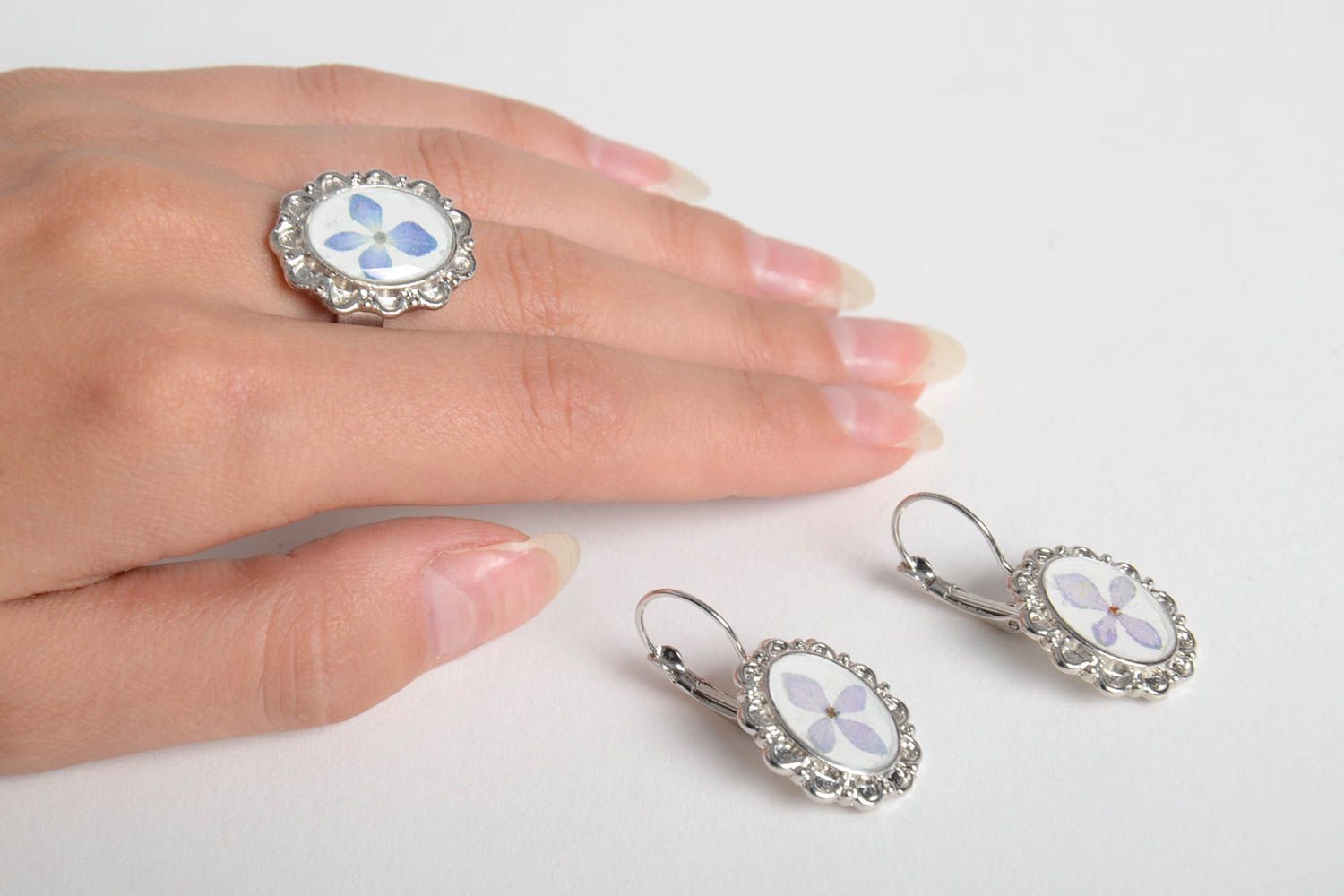 Beautiful handmade jewelry set stylish cute ring designer unusual earrings photo 2