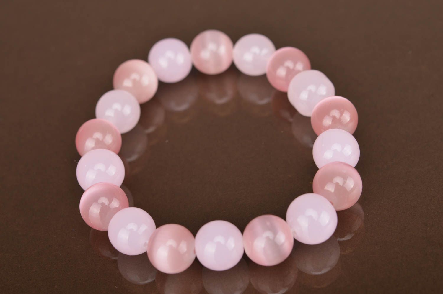 Beautiful stylish handmade designer elastic bracelet with gentle pink beads photo 5
