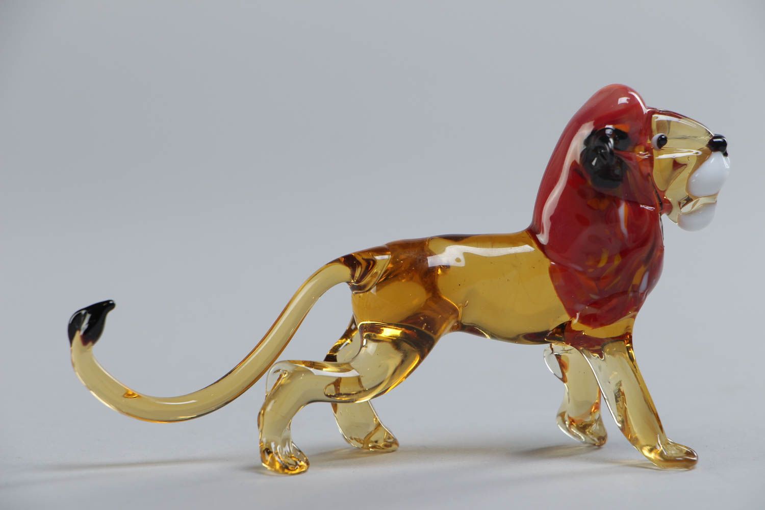 Handmade collectible lampwork glass miniature animal figurine of African lion photo 2