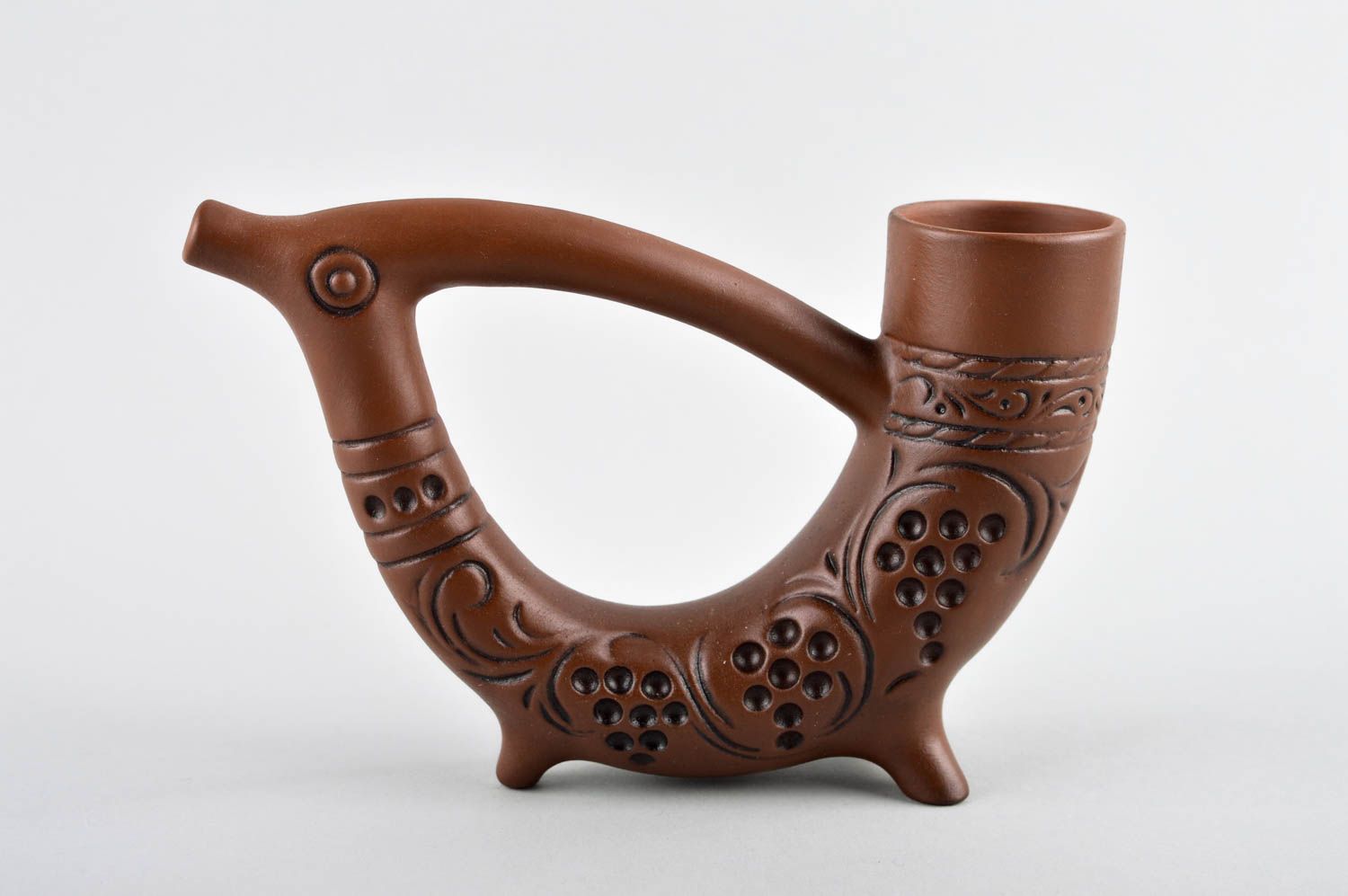 Miniature wine horn handmade ceramic pottery drinking cup unusual jug nice gift photo 2