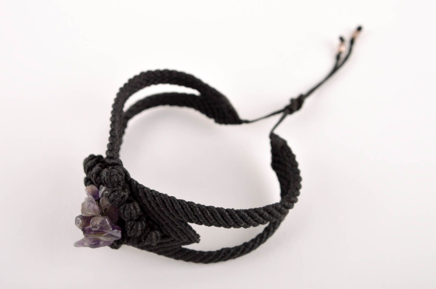 Браслет из ниток ручной работы модный браслет черный плетеный браслет с камнями фото 2