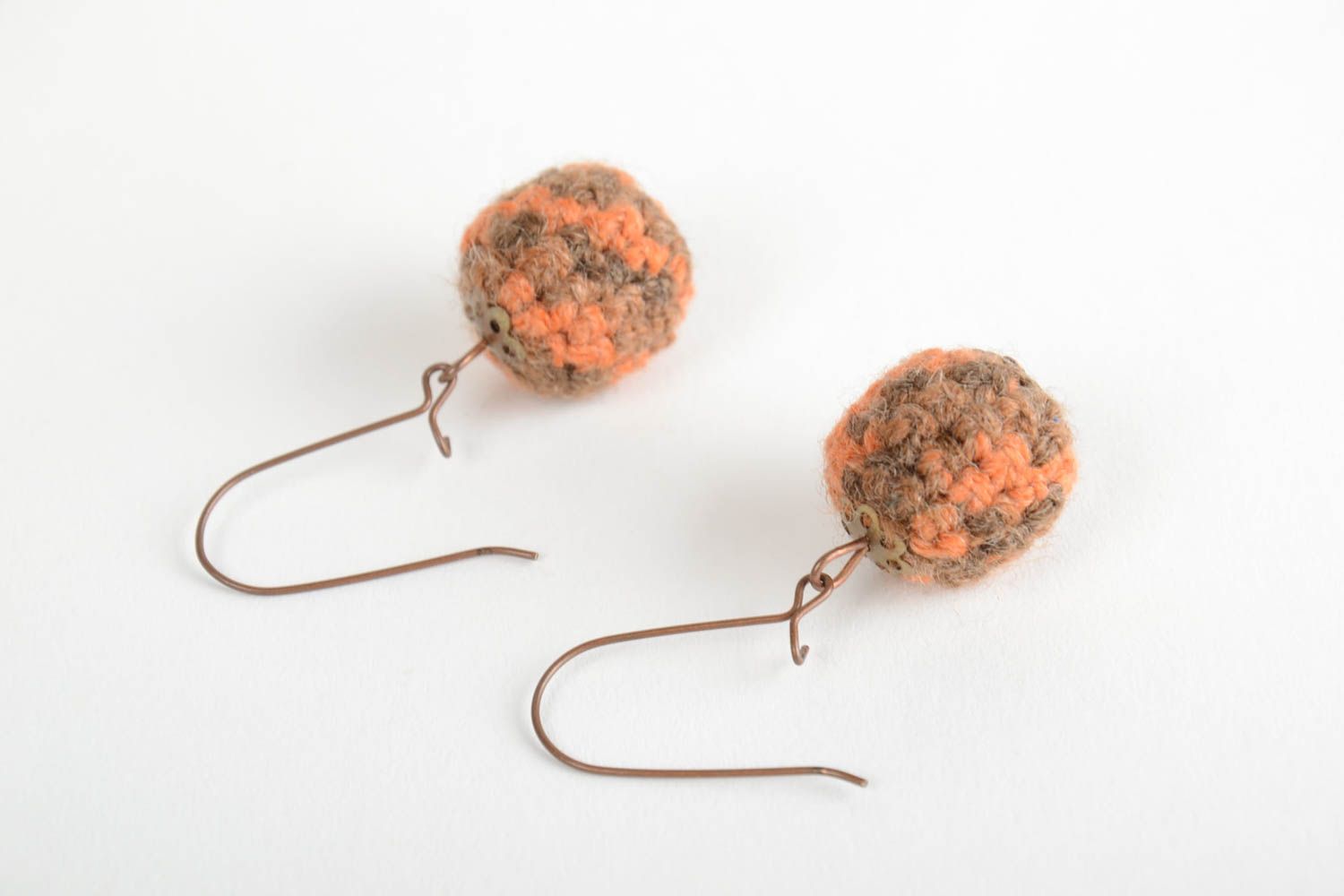 Beautiful handmade brown crochet ball earrings designer jewelry photo 4